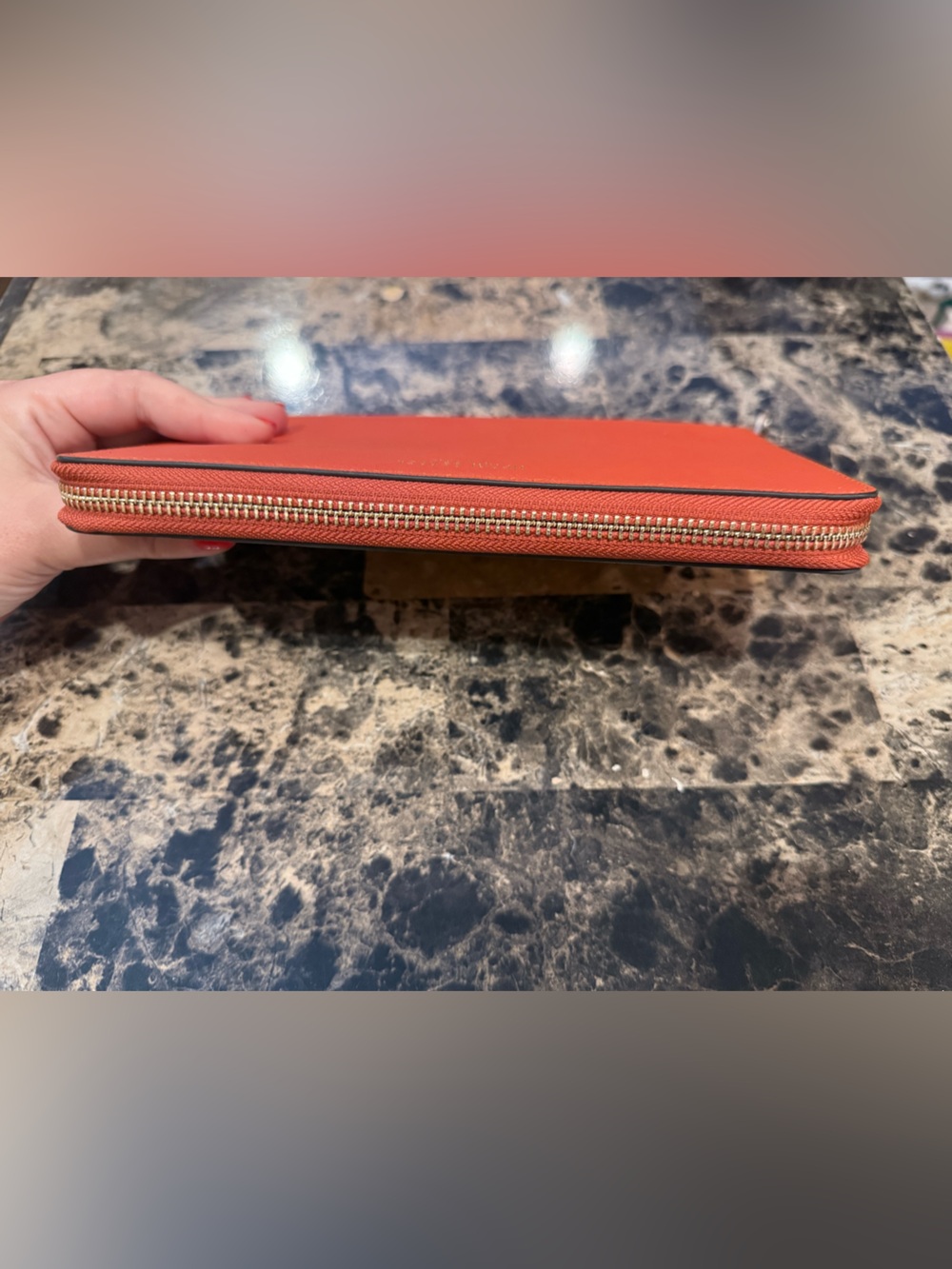 Henri Bendel Saffiano Leather Zip-Around Organizer Wallet – Paprika Orange Red - Picture 7 of 14